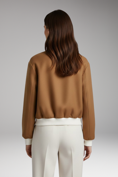 Women's Bomber Jacket Elastic Waistband Contrast Details