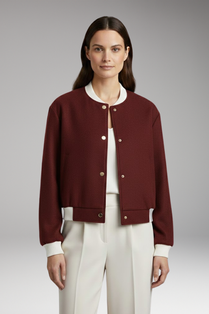 Women's Bomber Jacket Elastic Waistband Contrast Details