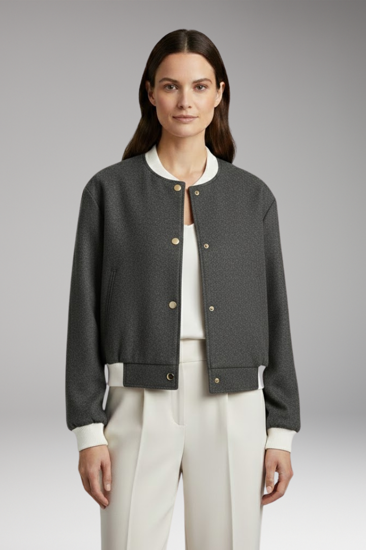 Women's Bomber Jacket Elastic Waistband Contrast Details