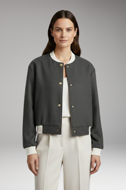 Women's Bomber Jacket Elastic Waistband Contrast Details