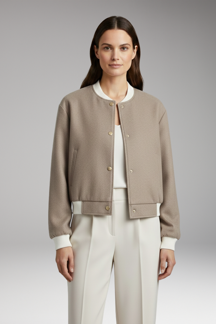 Women's Bomber Jacket Elastic Waistband Contrast Details