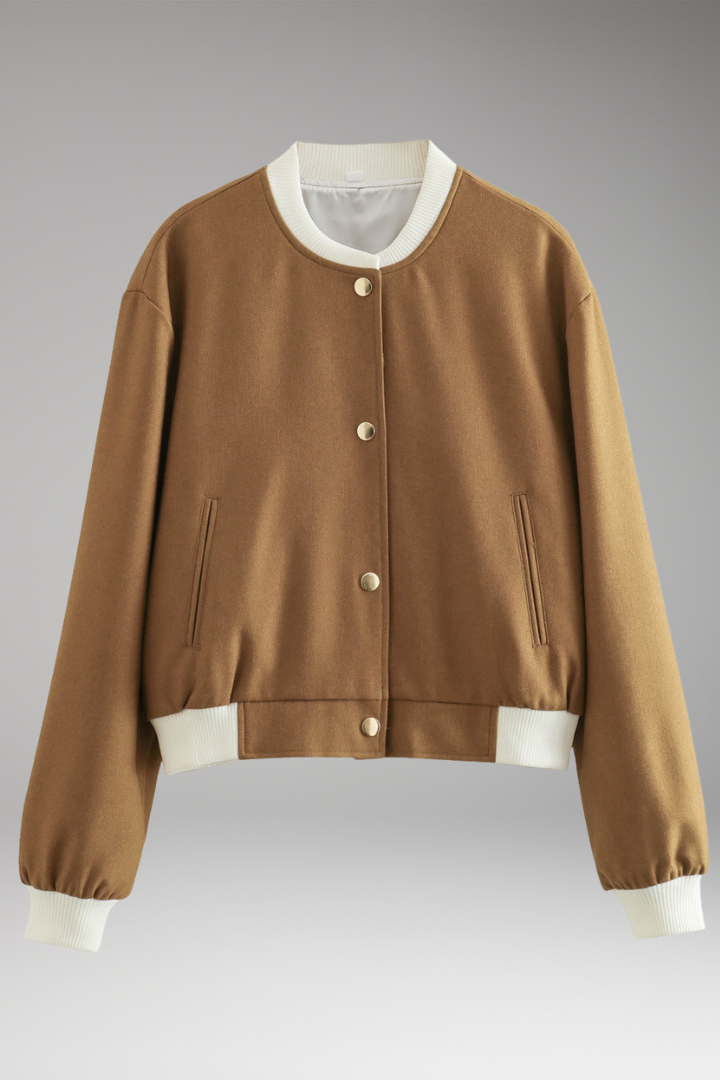Women's Bomber Jacket Elastic Waistband Contrast Details - VibreMode