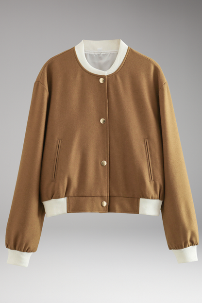 Women's Bomber Jacket Elastic Waistband Contrast Details - VibreMode