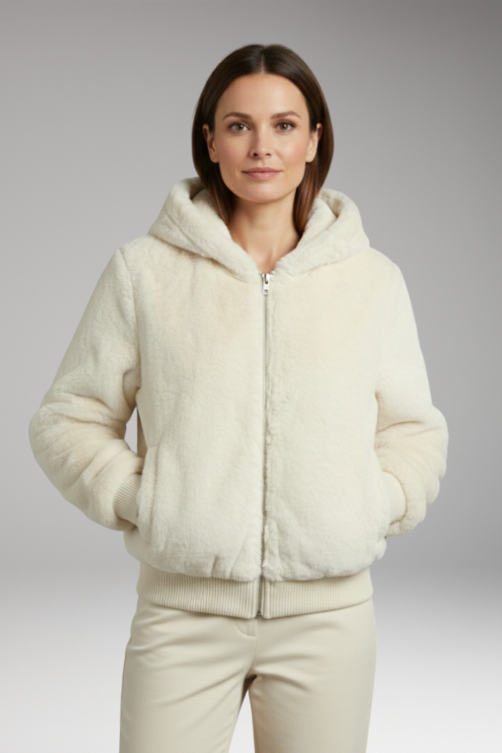 Women's Faux Fur Bomber Jacket Zipper Closure