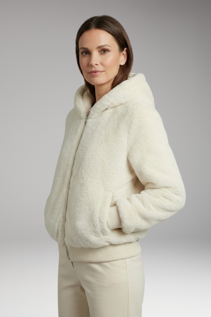 Women's Faux Fur Bomber Jacket Zipper Closure