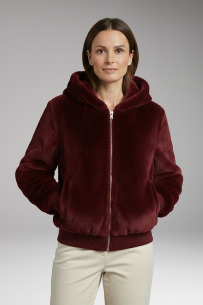 Women's Faux Fur Bomber Jacket Zipper Closure