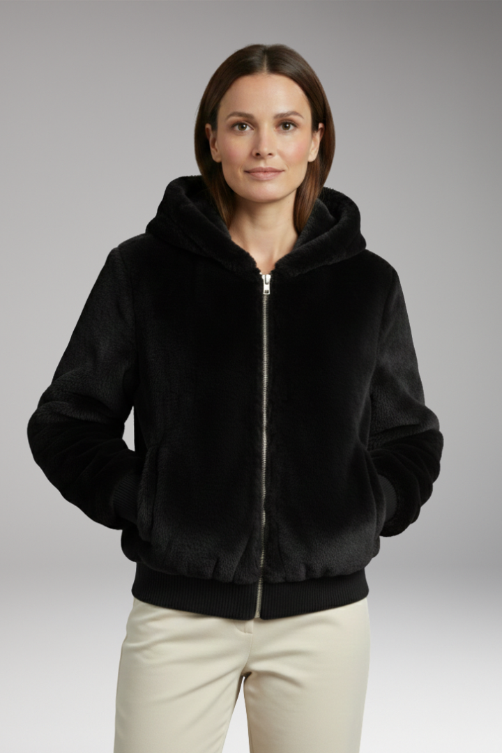 Women's Faux Fur Bomber Jacket Zipper Closure