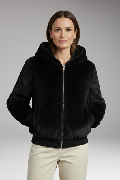 Women's Faux Fur Bomber Jacket Zipper Closure