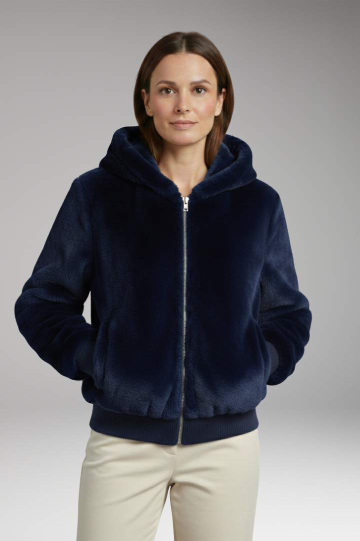 Women's Faux Fur Bomber Jacket Zipper Closure