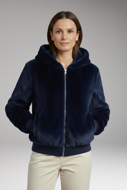 Women's Faux Fur Bomber Jacket Zipper Closure