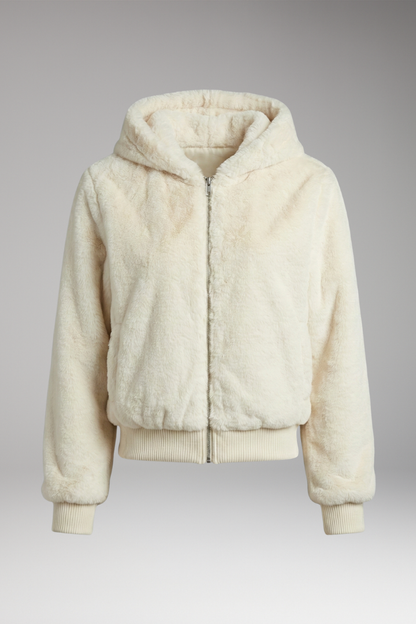 Women's Faux Fur Bomber Jacket Zipper Closure - VibreMode