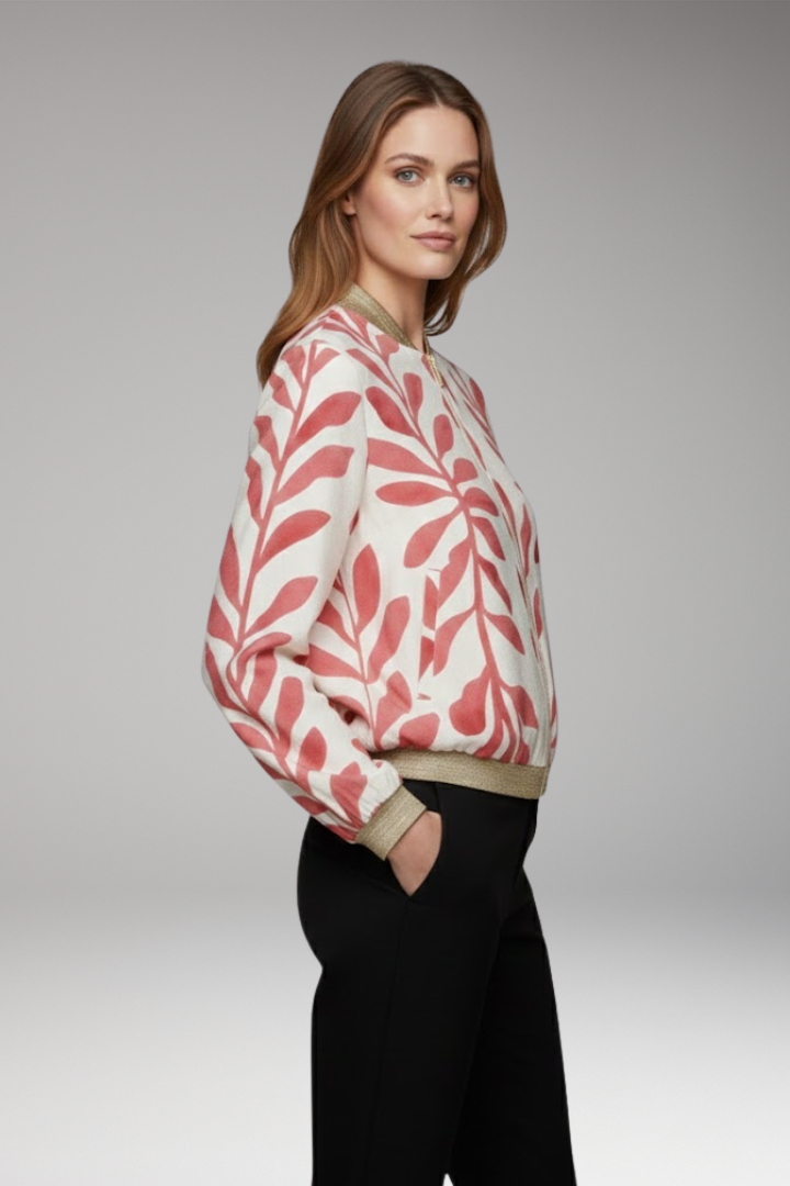 Women's Floral Bomber Jacket Seam Stitched Pockets
