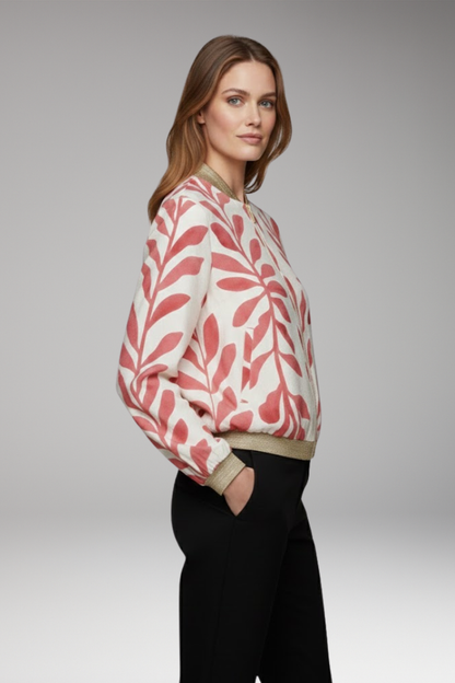 Women's Floral Bomber Jacket Seam Stitched Pockets