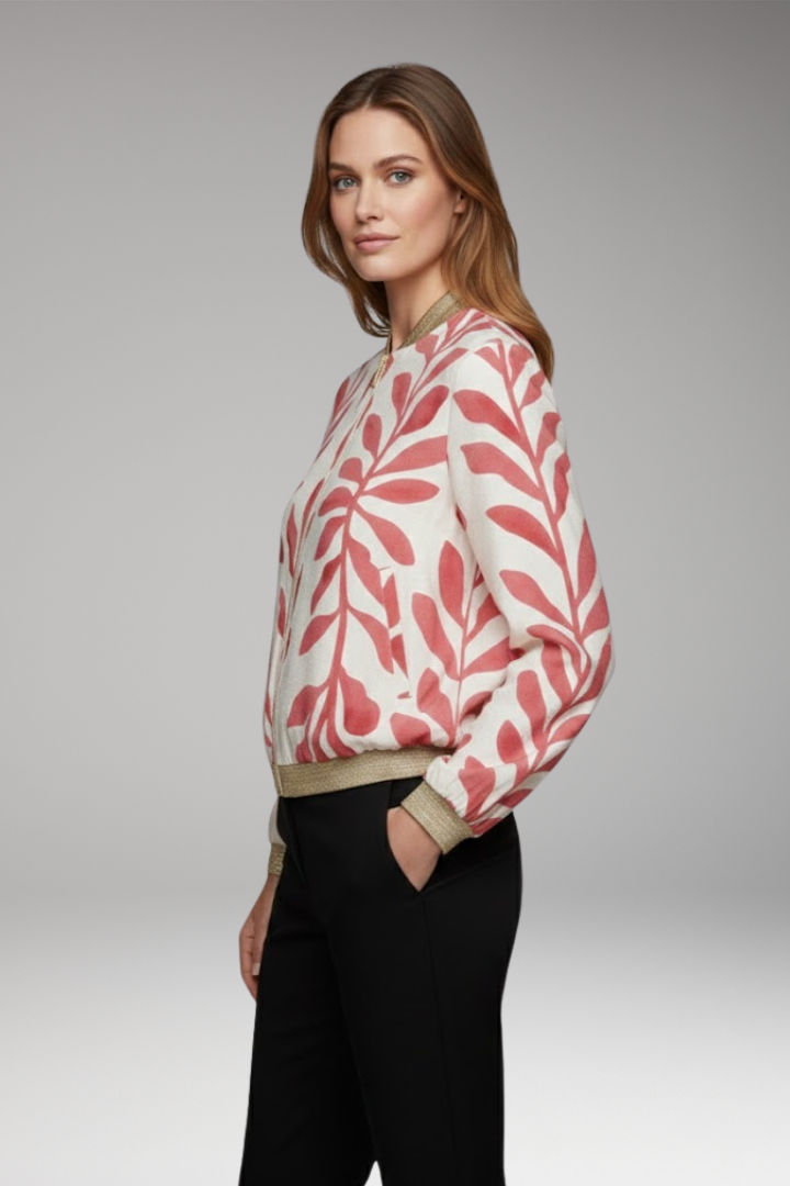 Women's Floral Bomber Jacket Seam Stitched Pockets