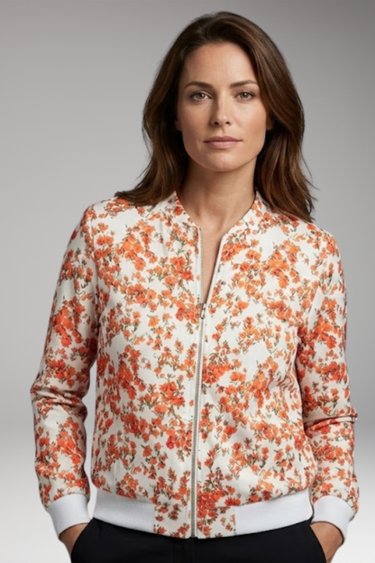 Women's Floral Bomber Jacket Zipper Closure