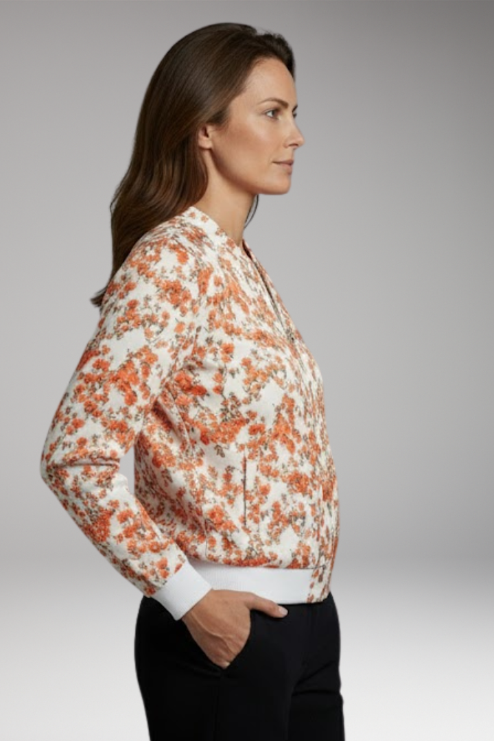 Women's Floral Bomber Jacket Zipper Closure