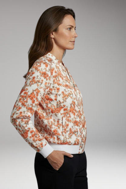 Women's Floral Bomber Jacket Zipper Closure