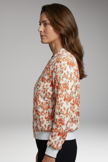 Women's Floral Bomber Jacket Zipper Closure