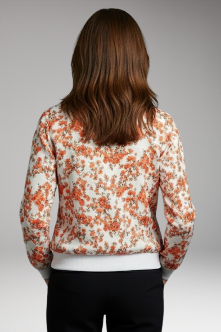 Women's Floral Bomber Jacket Zipper Closure