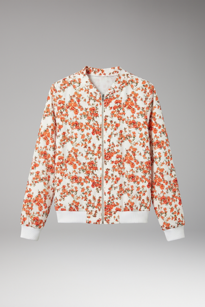 Women's Floral Bomber Jacket Zipper Closure - VibreMode