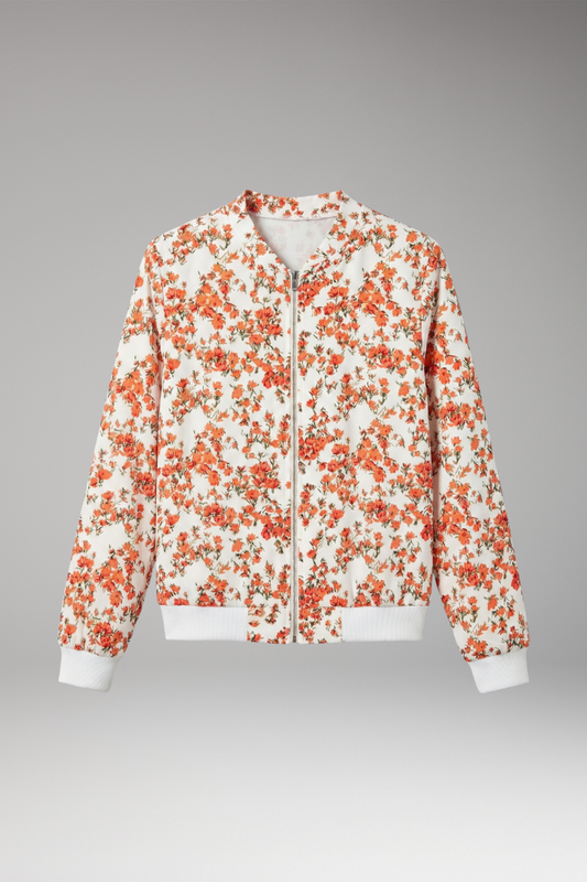 Women's Floral Bomber Jacket Zipper Closure - VibreMode