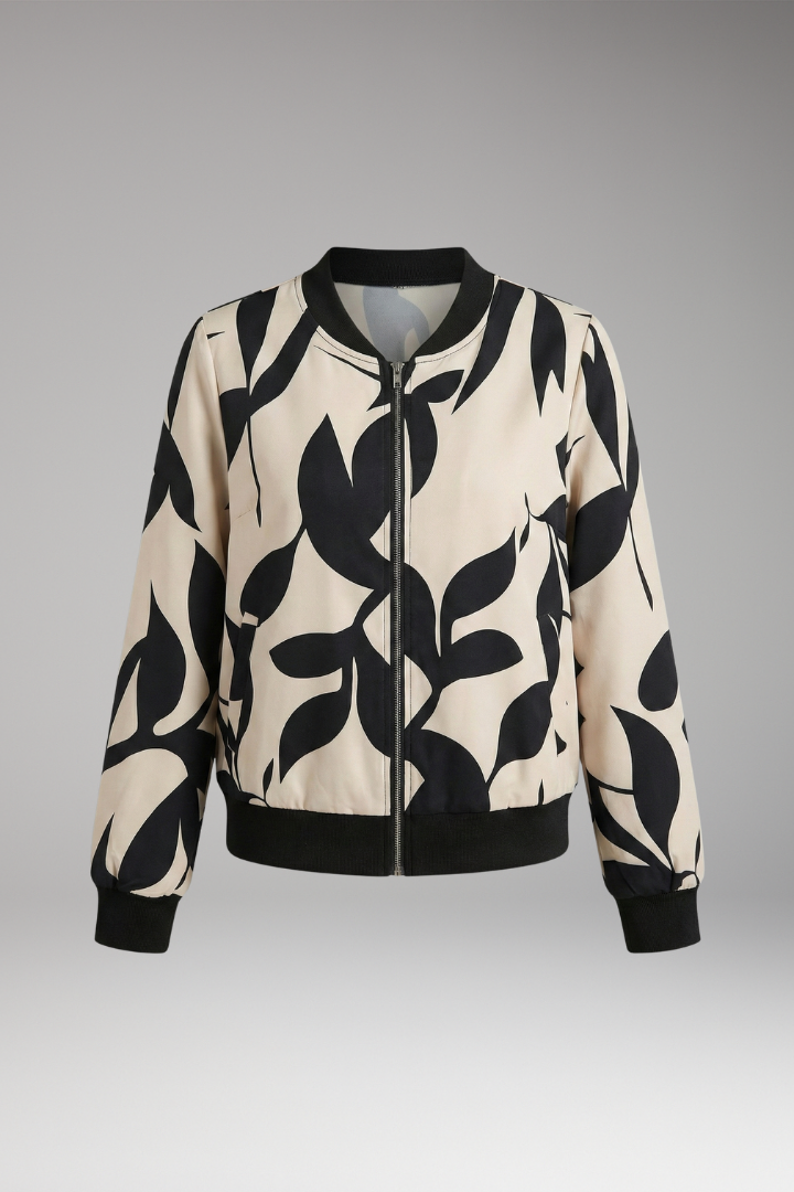 Women's Floral Bomber Jacket Elastic Cuffs - VibreMode