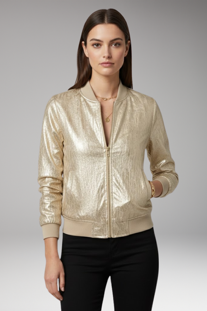 Women's Bomber Jacket Cotton Front Pockets Black