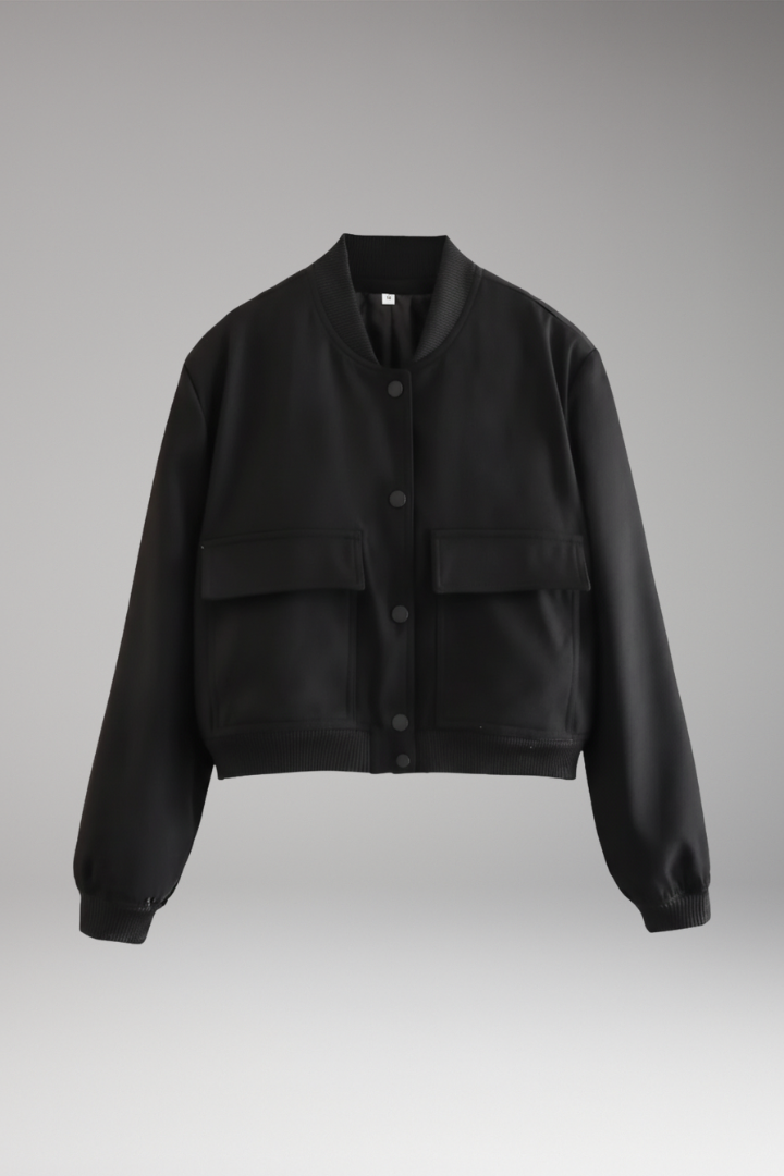 Women's Bomber Jacket Ribbed Hem Front Zip - VibreMode