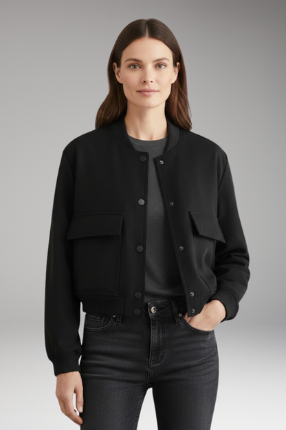 Women's Bomber Jacket Ribbed Hem Front Zip