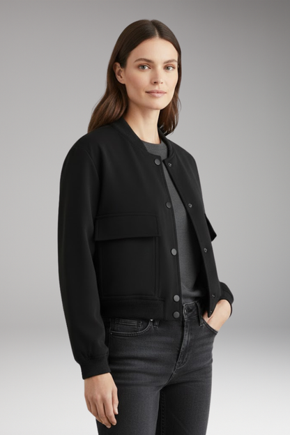 Women's Bomber Jacket Ribbed Hem Front Zip