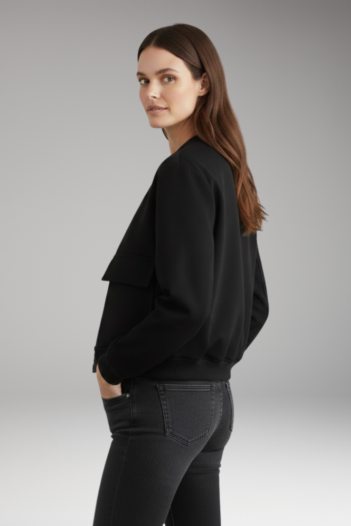 Women's Bomber Jacket Ribbed Hem Front Zip