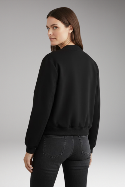 Women's Bomber Jacket Ribbed Hem Front Zip