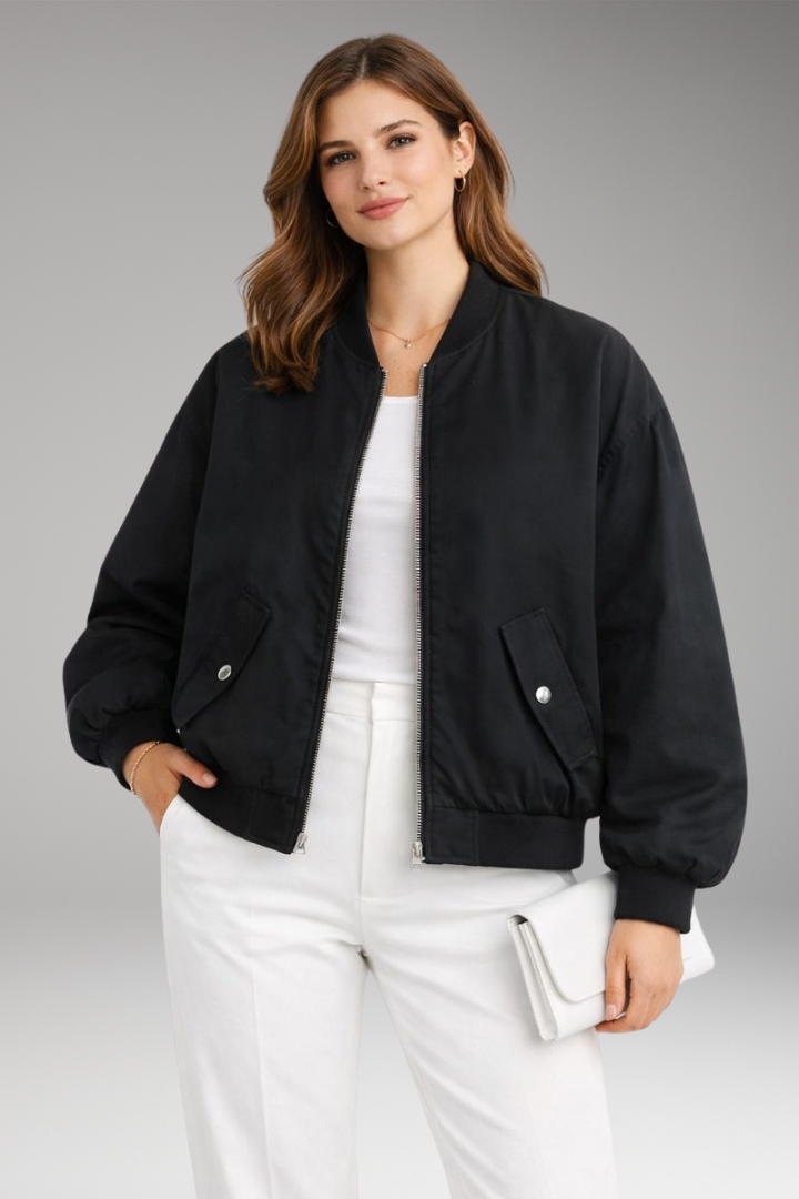 Women's Bomber Jacket Front Zip Oversized