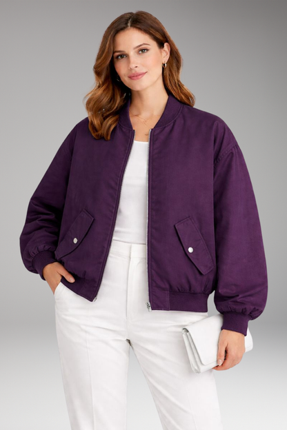 Women's Bomber Jacket Front Zip Oversized