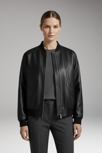 Women's Bomber Jacket Full-Zip Elastic Cuffs
