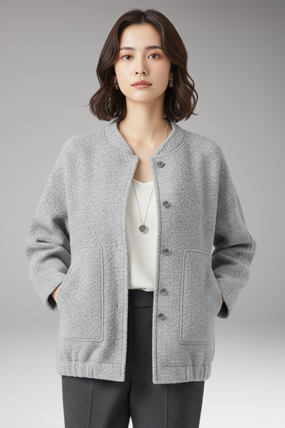 Women's Bomber Jacket Hidden Button Closure