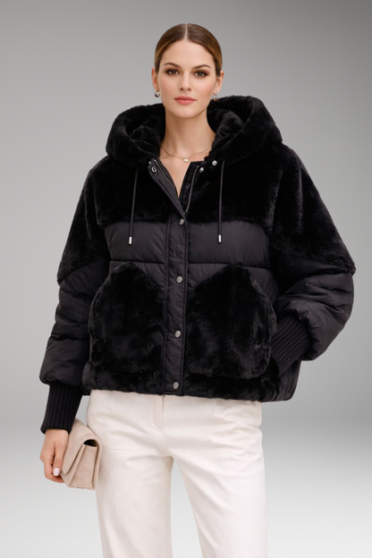 Women's Bomber Jacket Hooded Zipper Black