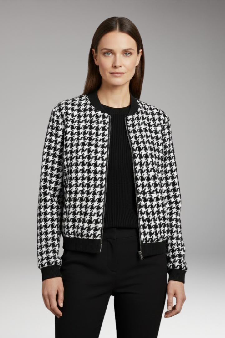 Women's Houndstooth Bomber Jacket Elastic Cuffs