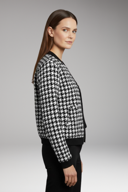 Women's Houndstooth Bomber Jacket Elastic Cuffs