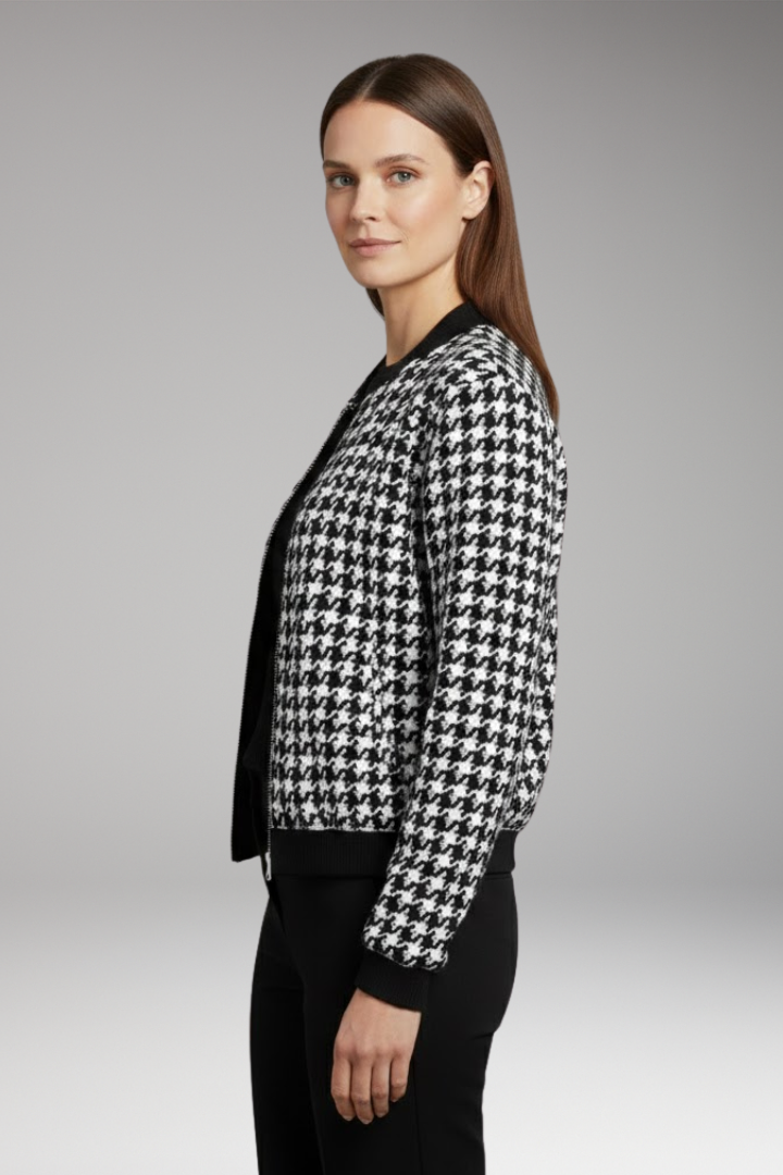 Women's Houndstooth Bomber Jacket Elastic Cuffs