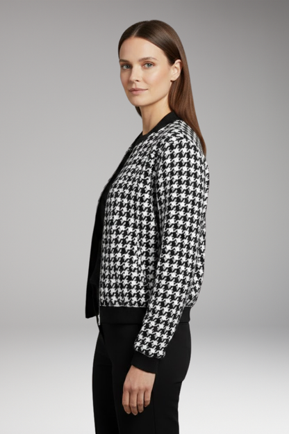 Women's Houndstooth Bomber Jacket Elastic Cuffs