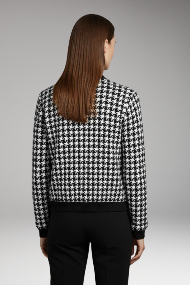 Women's Houndstooth Bomber Jacket Elastic Cuffs