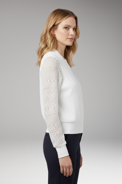 Women's Lace Sleeve Bomber Jacket Elastic Cuffs