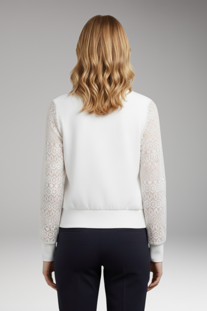 Women's Lace Sleeve Bomber Jacket Elastic Cuffs