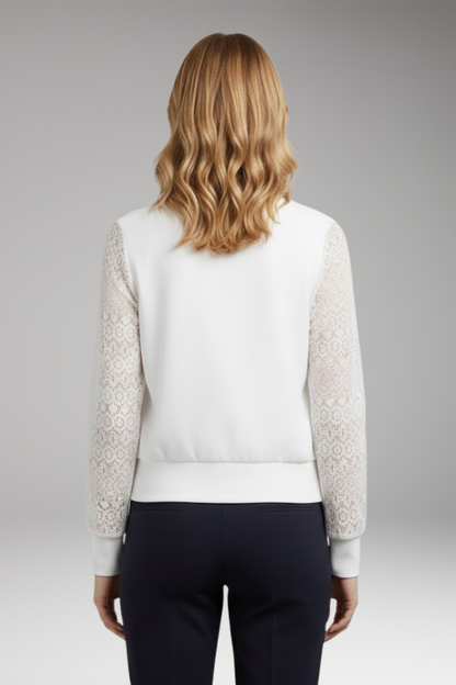 Women's Lace Sleeve Bomber Jacket Elastic Cuffs