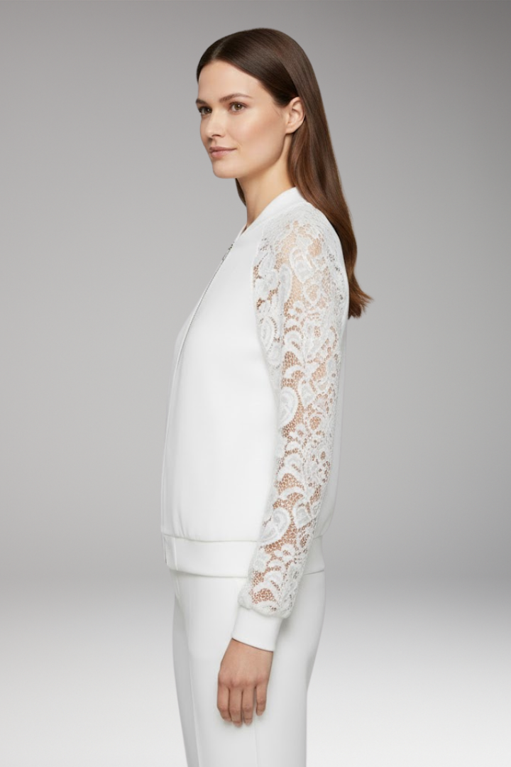 Women's Lace Sleeve Bomber Jacket Full Zip
