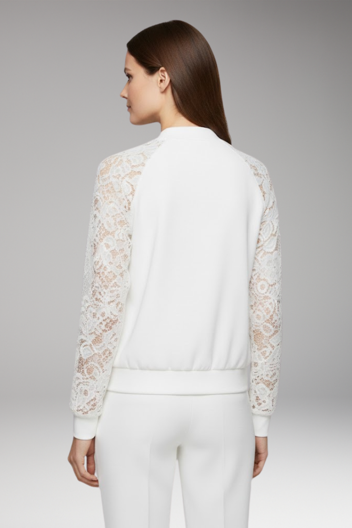 Women's Lace Sleeve Bomber Jacket Full Zip