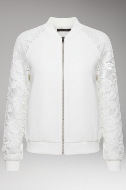 Women's Lace Sleeve Bomber Jacket Full Zip - VibreMode