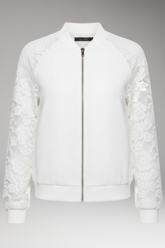 Women's Lace Sleeve Bomber Jacket Full Zip - VibreMode
