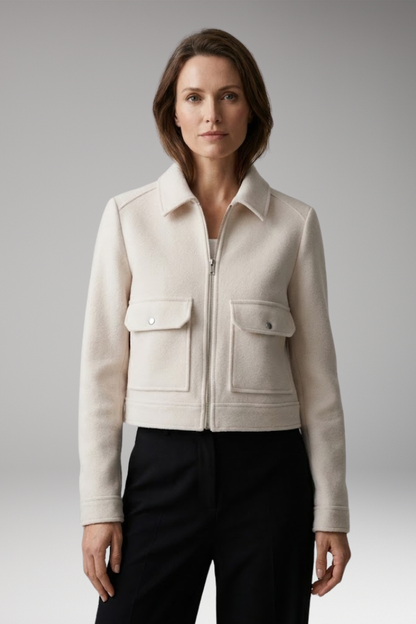 Women's Bomber Jacket Zipper Closure Patch Pockets